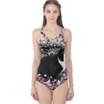 Freckles In Flowers Ii, Black White Tux Cat One Piece Swimsuit