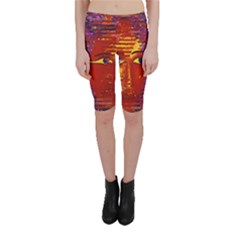 Conundrum Iii, Abstract Purple & Orange Goddess Cropped Leggings  by DianeClancy