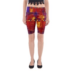 Conundrum Iii, Abstract Purple & Orange Goddess Yoga Cropped Leggings by DianeClancy