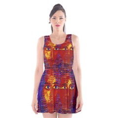 Conundrum Iii, Abstract Purple & Orange Goddess Scoop Neck Skater Dress by DianeClancy