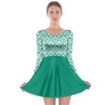 Emerald Green Damask Pattern Long Sleeve Skater Dress