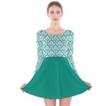 Emerald Green Damask Pattern Long Sleeve Velvet Skater Dress