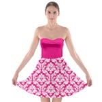 Hot Pink Damask Pattern Strapless Dresses