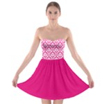 Hot Pink Damask Pattern Strapless Dresses