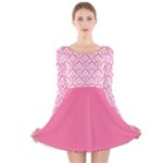 Damask Pattern Pink And White Long Sleeve Velvet Skater Dress