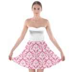 Damask Pattern Pink And White Strapless Dresses