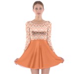 Nectarine Orange Damask Pattern Long Sleeve Skater Dress