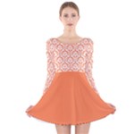 Nectarine Orange Damask Pattern Long Sleeve Velvet Skater Dress