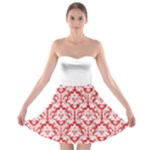 Damask Pattern Poppy Red And White Strapless Dresses