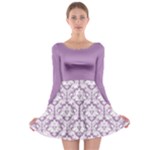 Damask Pattern Lilac And White Long Sleeve Skater Dress