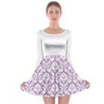 Damask Pattern Lilac And White Long Sleeve Skater Dress