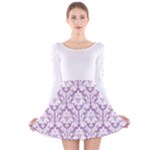 Damask Pattern Lilac And White Long Sleeve Velvet Skater Dress