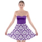 Royal Purple And White Damask Pattern Strapless Dresses