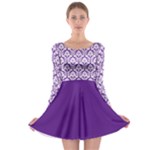 Royal Purple And White Damask Pattern Long Sleeve Skater Dress