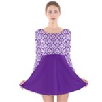 Royal Purple And White Damask Pattern Long Sleeve Velvet Skater Dress