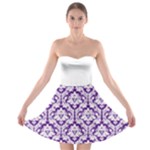Royal Purple And White Damask Pattern Strapless Dresses