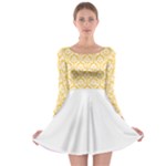 Damask Pattern Sunny Yellow And White Long Sleeve Skater Dress