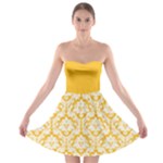 Damask Pattern Sunny Yellow And White Strapless Dresses