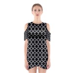 Black White Quatrefoil Classic Pattern Cutout Shoulder Dress