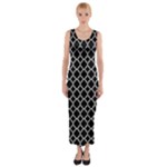 Black White Quatrefoil Classic Pattern Fitted Maxi Dress