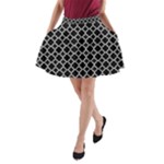 Black White Quatrefoil Classic Pattern A-Line Pocket Skirt