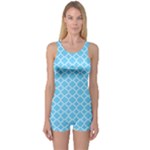 Bright blue quatrefoil pattern One Piece Boyleg Swimsuit