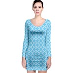 Bright blue quatrefoil pattern Long Sleeve Bodycon Dress