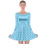 Bright blue quatrefoil pattern Long Sleeve Skater Dress