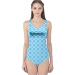 Bright blue quatrefoil pattern One Piece Swimsuit