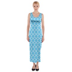 Bright Blue Quatrefoil Pattern Fitted Maxi Dress by Zandiepants