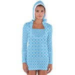 Bright blue quatrefoil pattern Women s Long Sleeve Hooded T-shirt