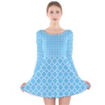 Bright blue quatrefoil pattern Long Sleeve Velvet Skater Dress