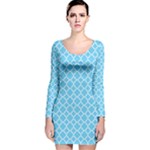 Bright blue quatrefoil pattern Long Sleeve Velvet Bodycon Dress
