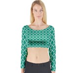 Emerald green quatrefoil pattern Long Sleeve Crop Top (Tight Fit)