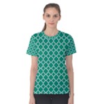 Emerald green quatrefoil pattern Women s Cotton Tee