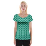 Emerald green quatrefoil pattern Women s Cap Sleeve Top