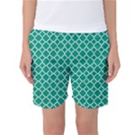 Emerald green quatrefoil pattern Women s Basketball Shorts