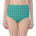 Emerald green quatrefoil pattern High-Waist Bikini Bottoms