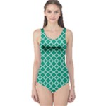 Emerald green quatrefoil pattern One Piece Swimsuit