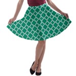 Emerald green quatrefoil pattern A-line Skater Skirt
