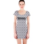 Grey Quatrefoil Pattern Short Sleeve Bodycon Dress
