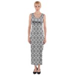 Grey Quatrefoil Pattern Fitted Maxi Dress