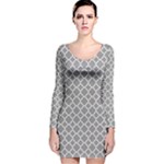 Grey Quatrefoil Pattern Long Sleeve Velvet Bodycon Dress