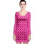 Hot pink quatrefoil pattern Long Sleeve Bodycon Dress