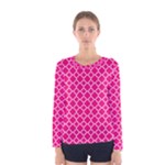 Hot pink quatrefoil pattern Women s Long Sleeve Tee