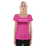 Hot pink quatrefoil pattern Women s Cap Sleeve Top