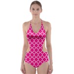Hot pink quatrefoil pattern Cut-Out One Piece Swimsuit
