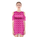 Hot pink quatrefoil pattern Women s Cutout Shoulder Dress