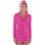 Hot pink quatrefoil pattern Women s Long Sleeve Hooded T-shirt