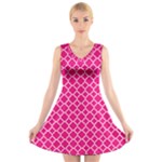 Hot pink quatrefoil pattern V-Neck Sleeveless Dress